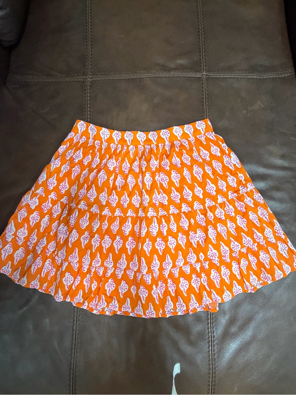 J. Crew NWT Orange Printed Tiered Skirt with White Leaf Motif sm            #110